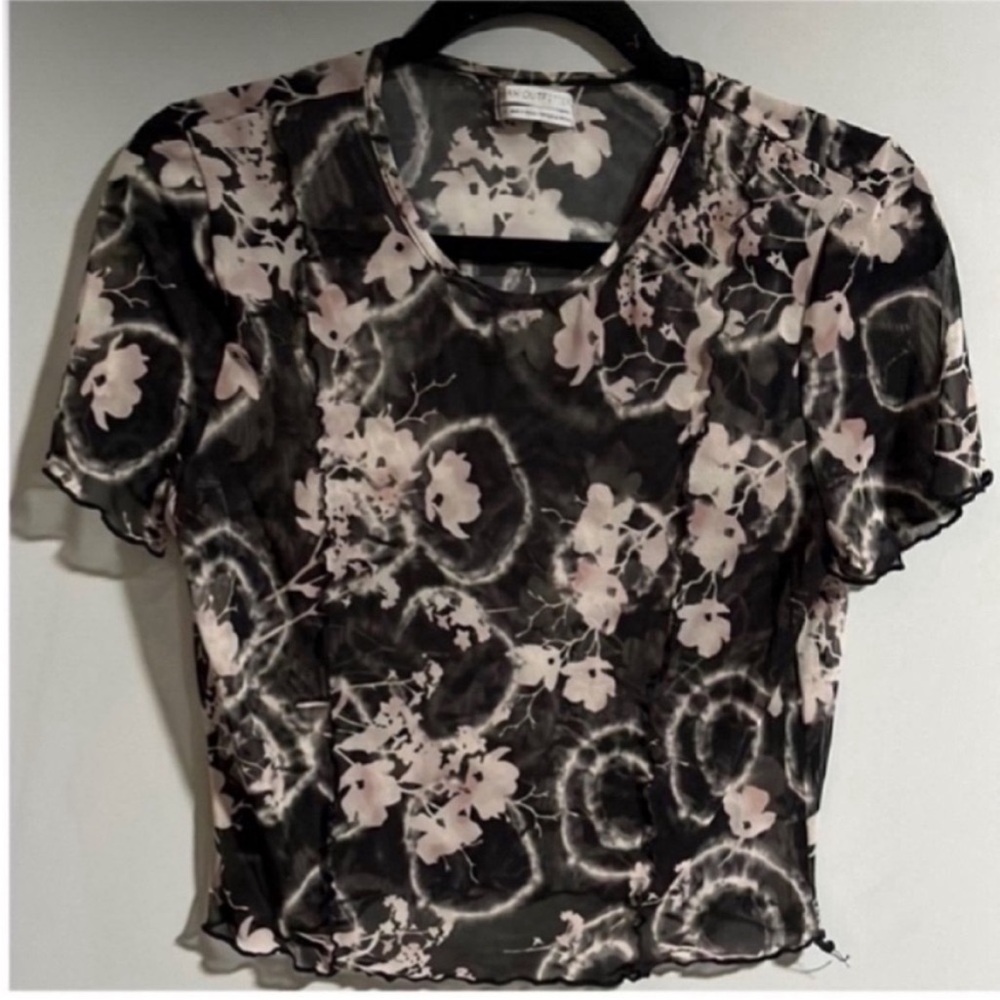 Urban Outfitters Floral Mesh Short Sleeve Tee